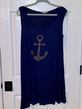 Navy Tank Dress and/or Tunic Top with Studded Anchor emblem on front. Size Lg